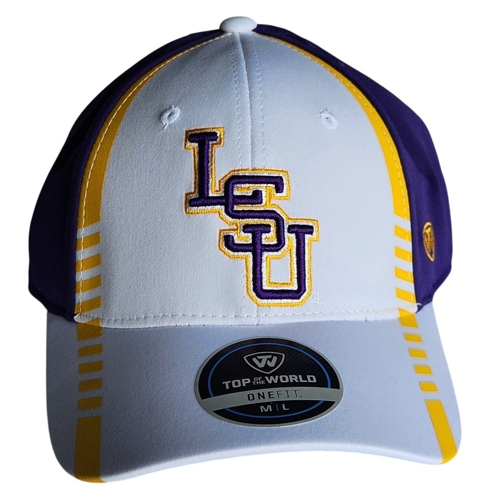 LSU Tigers Men's‎ Top of the World White/Purple/Yellow Iconic Flex Size M/L Hat